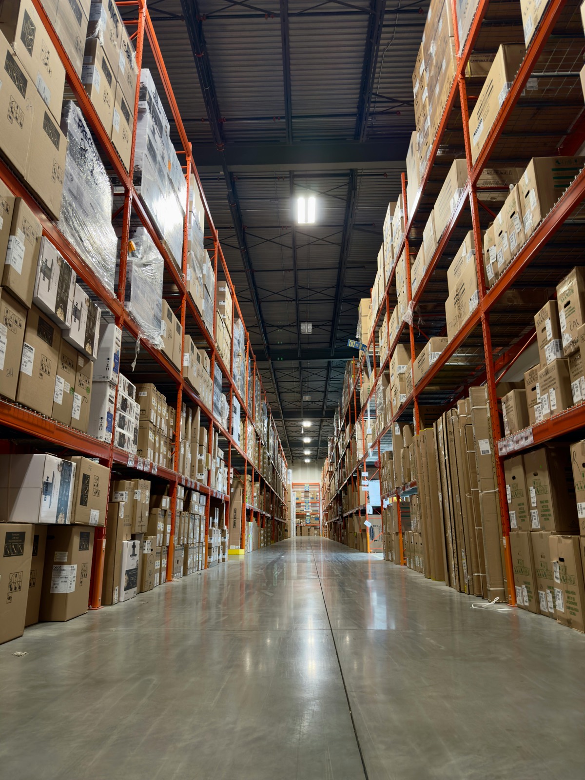 Warehouse aisles with pallet movement and fulfillment activity